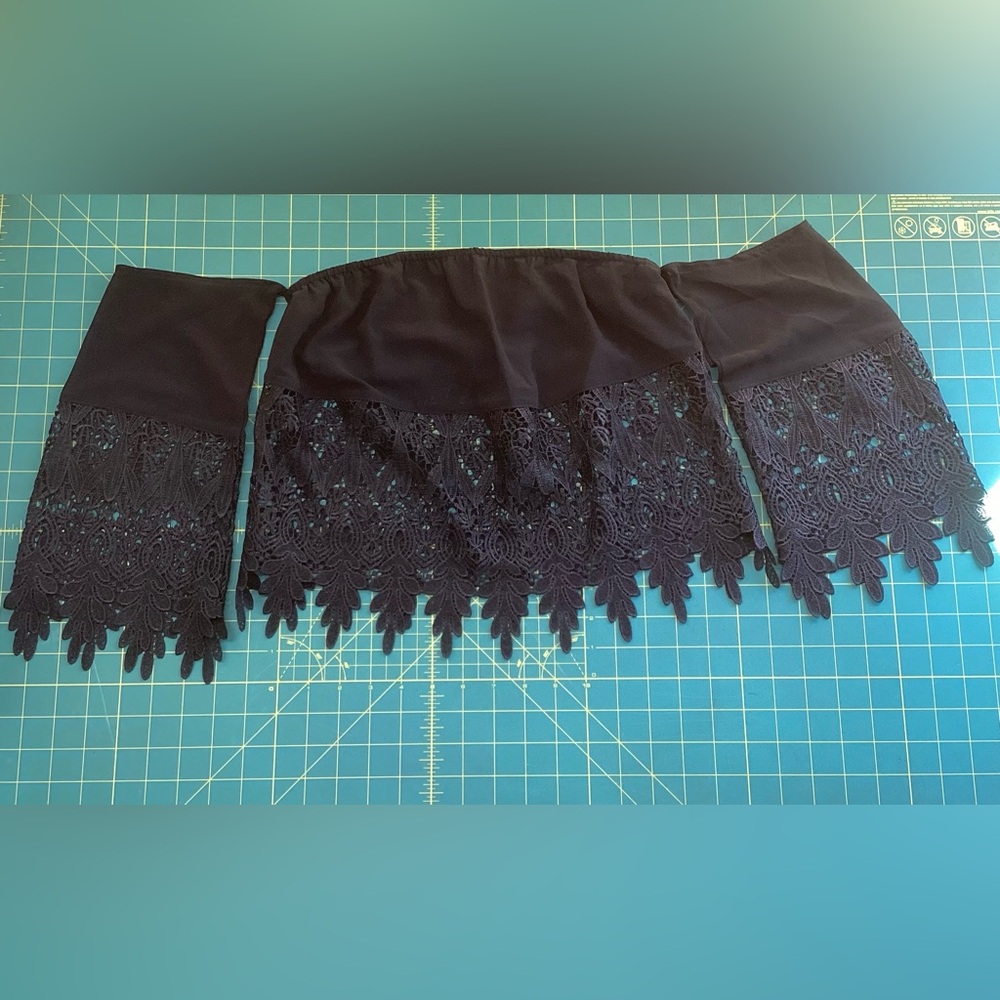 Rehab Black Lace Top Off the Shoulder Sleeve Boho Hippie Goth Athleisure